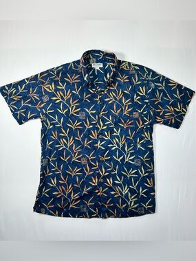 Mad Gringo Mens 100% Cotton Indonesian Batik Hawaiian Camp Shirt Blue Size L